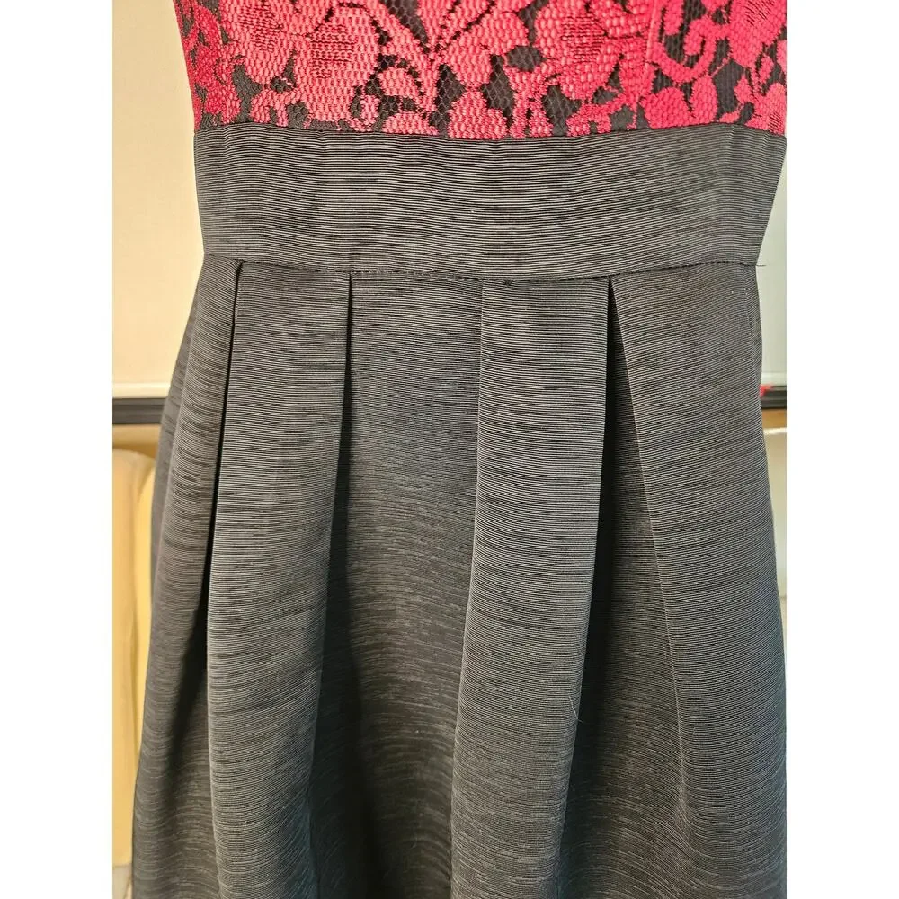 Eliza J Sz 4P Red/Blk Floral Dress Beaded Collar Lace Fit and Flare - Picture 8 of 13